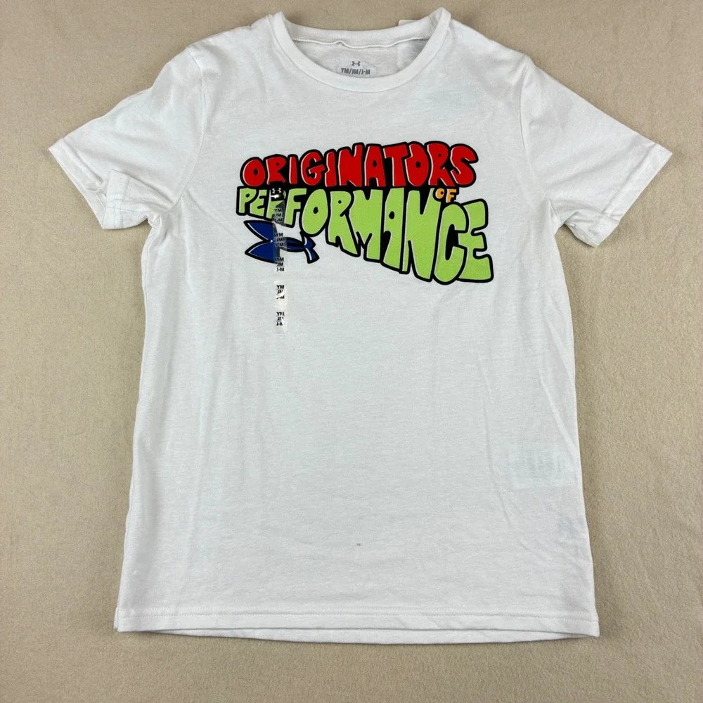 Under Armour Youth White Originators of Performance Graphic Tee Sporty Retro